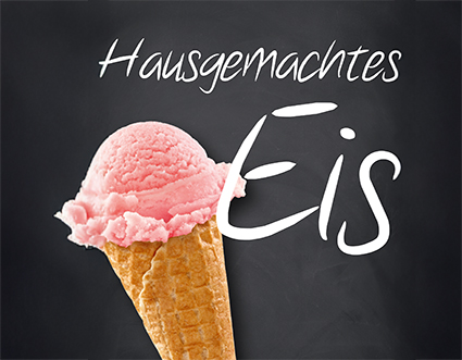 Eisschild mit Beck-Logo und dem Text "Hier gibt es Eis"